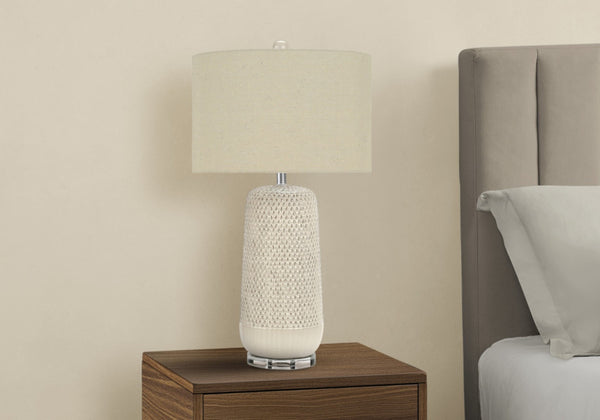 HomeRoots 31" Cream Ceramic Geometric Table Lamp with Beige Shade – Modern Style for Any Room, Easy Use! 545794