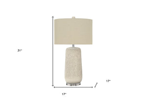 HomeRoots 31" Cream Ceramic Geometric Table Lamp with Beige Shade – Modern Style for Any Room, Easy Use! 545794