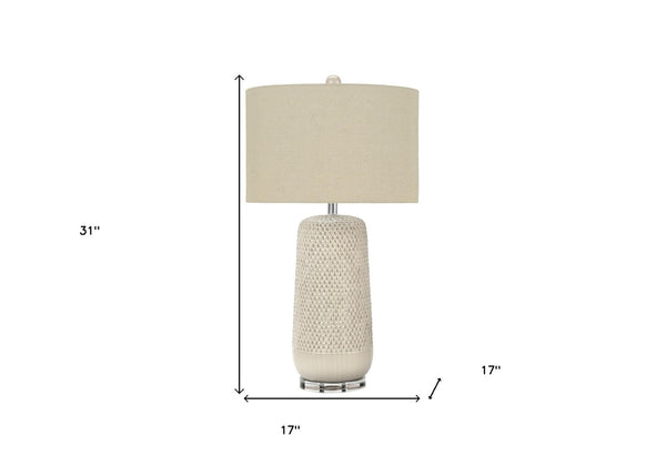 HomeRoots 31" Cream Ceramic Geometric Table Lamp with Beige Shade – Modern Style for Any Room, Easy Use! 545794