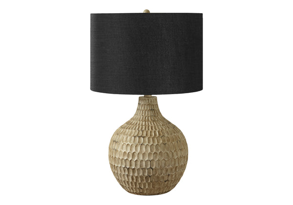 Homeroots 25" Brown Geometric Table Lamp With Black Drum Shade   545795