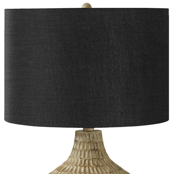 Homeroots 25" Brown Geometric Table Lamp With Black Drum Shade   545795