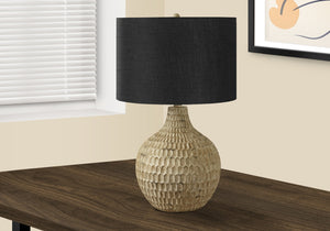 Homeroots 25" Brown Geometric Table Lamp With Black Drum Shade   545795