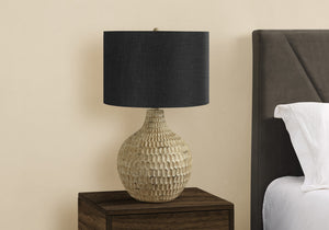 Homeroots 25" Brown Geometric Table Lamp With Black Drum Shade   545795