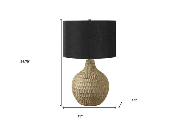 HomeRoots 25" Stylish Brown Geometric Table Lamp with Black Shade - Smart-Enabled Design for Modern Decor 545795