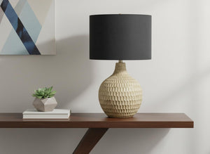 HomeRoots 25" Stylish Brown Geometric Table Lamp with Black Shade - Smart-Enabled Design for Modern Decor 545795