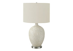 HomeRoots 28" Elegant White & Silver Ceramic Table Lamp with Cream Shade - Smart Control & Modern Design 545796