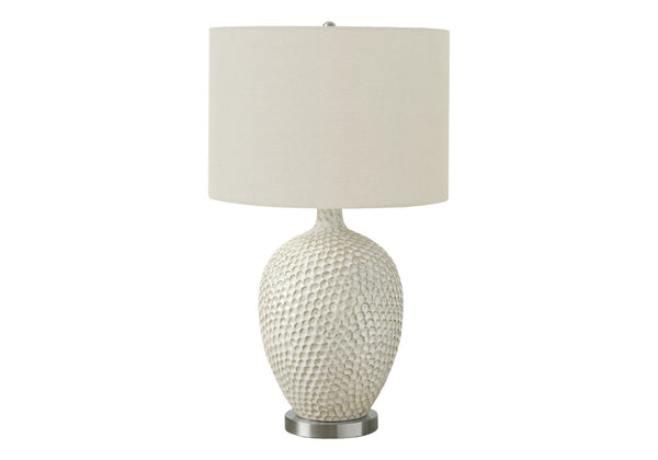 HomeRoots 28" Elegant White & Silver Ceramic Table Lamp with Cream Shade - Smart Control & Modern Design 545796