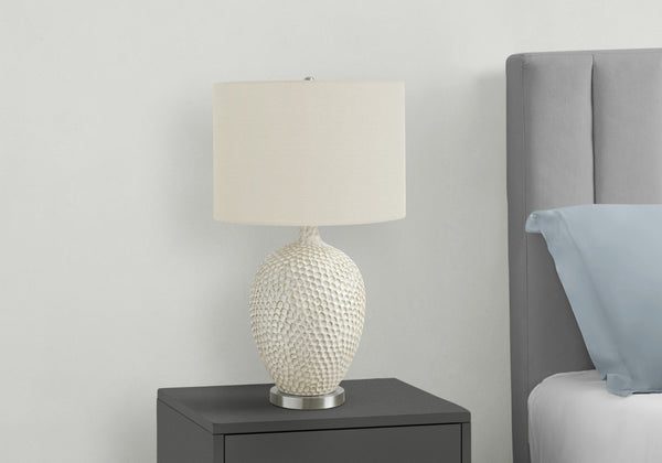 HomeRoots 28" Elegant White & Silver Ceramic Table Lamp with Cream Shade - Smart Control & Modern Design 545796