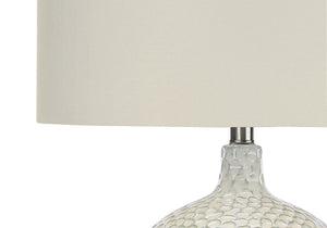 HomeRoots 28" Elegant White & Silver Ceramic Table Lamp with Cream Shade - Smart Control & Modern Design 545796