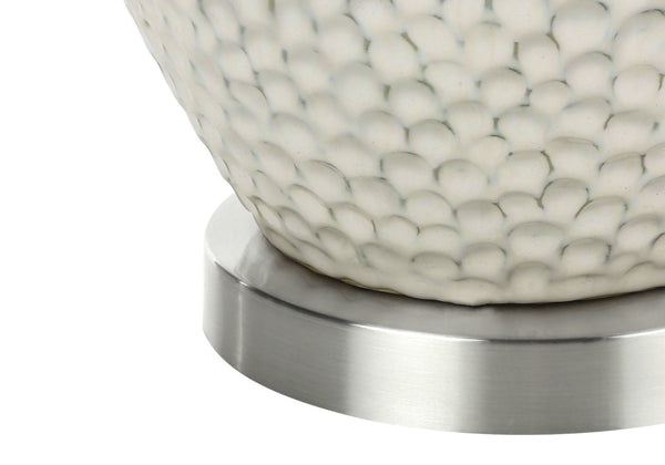 HomeRoots 28" Elegant White & Silver Ceramic Table Lamp with Cream Shade - Smart Control & Modern Design 545796