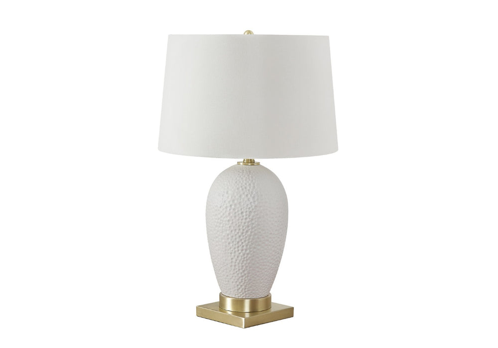 HomeRoots 26" Elegant Gold and White Ceramic Urn Table Lamp with Cream Shade for Stylish Ambient Lighting 545799