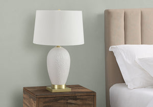 Homeroots 26" Gold And White Ceramic Urn Table Lamp With Cream Empire Shade   545799