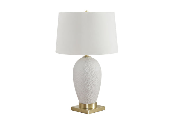 Homeroots 26" Gold And White Ceramic Urn Table Lamp With Cream Empire Shade   545799