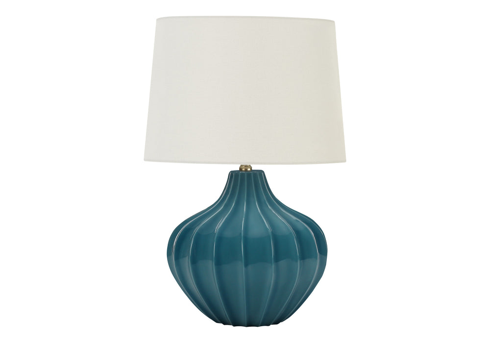 Homeroots 24" Blue Ceramic Gourd Table Lamp With Cream Empire Shade   545800
