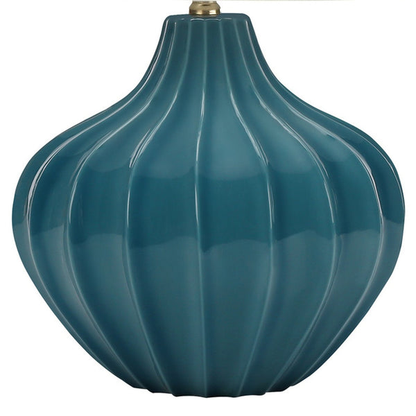Homeroots 24" Blue Ceramic Gourd Table Lamp With Cream Empire Shade   545800