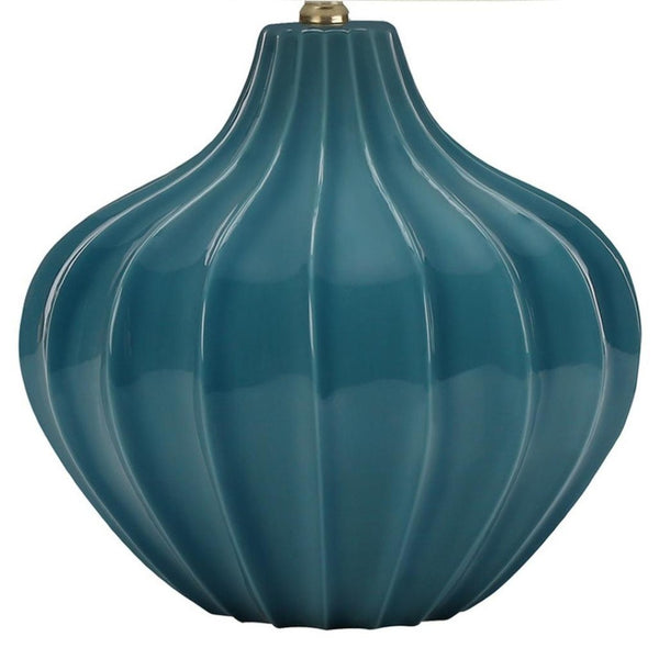 HomeRoots 24" Elegant Teal Blue Ceramic Gourd Table Lamp with Cream Shade - Perfect for Any Room Decor! 545800