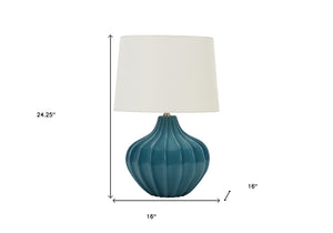 HomeRoots 24" Elegant Teal Blue Ceramic Gourd Table Lamp with Cream Shade - Perfect for Any Room Decor! 545800