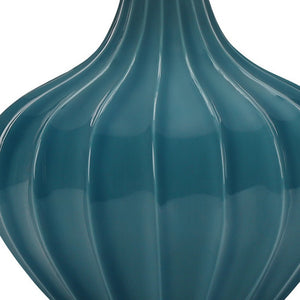 Homeroots 24" Blue Ceramic Gourd Table Lamp With Cream Empire Shade   545800