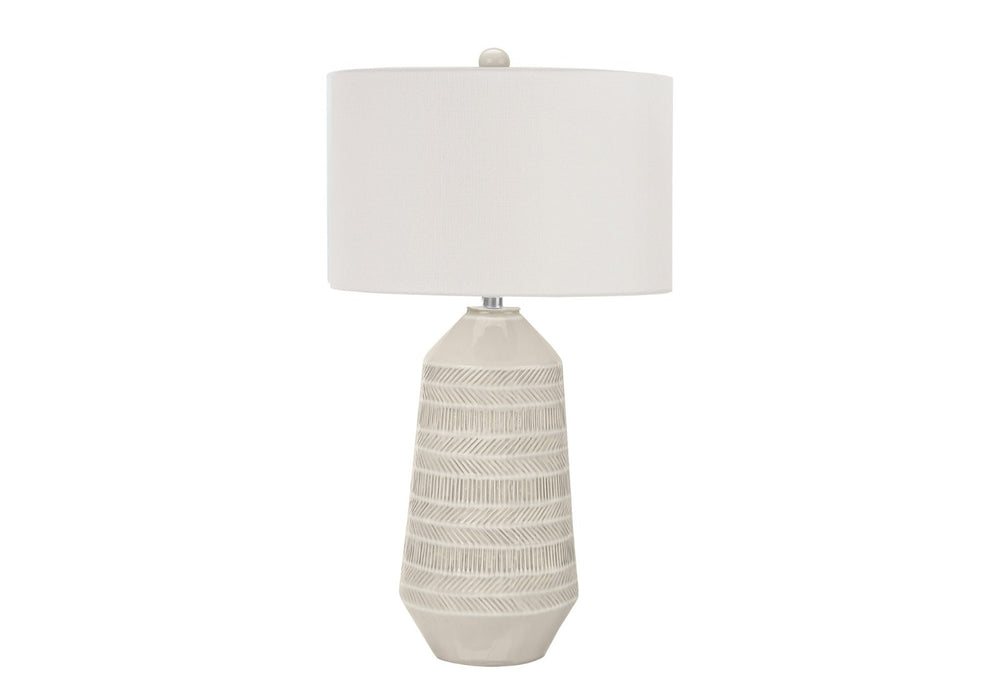 HomeRoots 33" Ivory Ceramic Geometric Table Lamp with Cream Shade - Elegant Lighting for Modern Interiors 545801