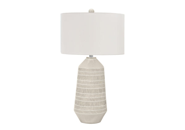 HomeRoots 33" Ivory Ceramic Geometric Table Lamp with Cream Shade - Elegant Lighting for Modern Interiors 545801