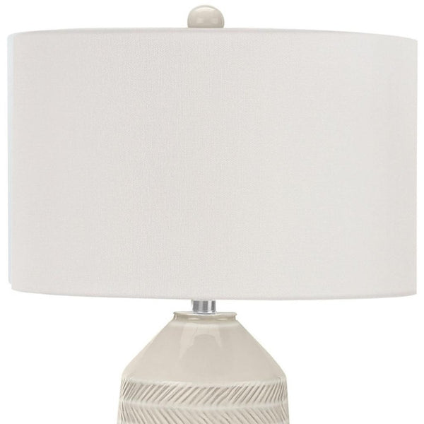 HomeRoots 33" Ivory Ceramic Geometric Table Lamp with Cream Shade - Elegant Lighting for Modern Interiors 545801