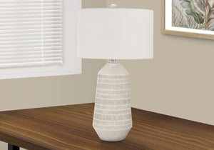 HomeRoots 33" Ivory Ceramic Geometric Table Lamp with Cream Shade - Elegant Lighting for Modern Interiors 545801