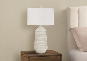 HomeRoots 33" Ivory Ceramic Geometric Table Lamp with Cream Shade - Elegant Lighting for Modern Interiors 545801