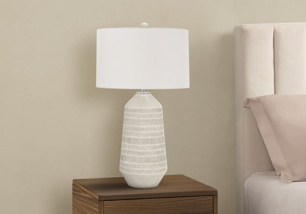 HomeRoots 33" Ivory Ceramic Geometric Table Lamp with Cream Shade - Elegant Lighting for Modern Interiors 545801