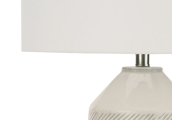 HomeRoots 33" Ivory Ceramic Geometric Table Lamp with Cream Shade - Elegant Lighting for Modern Interiors 545801