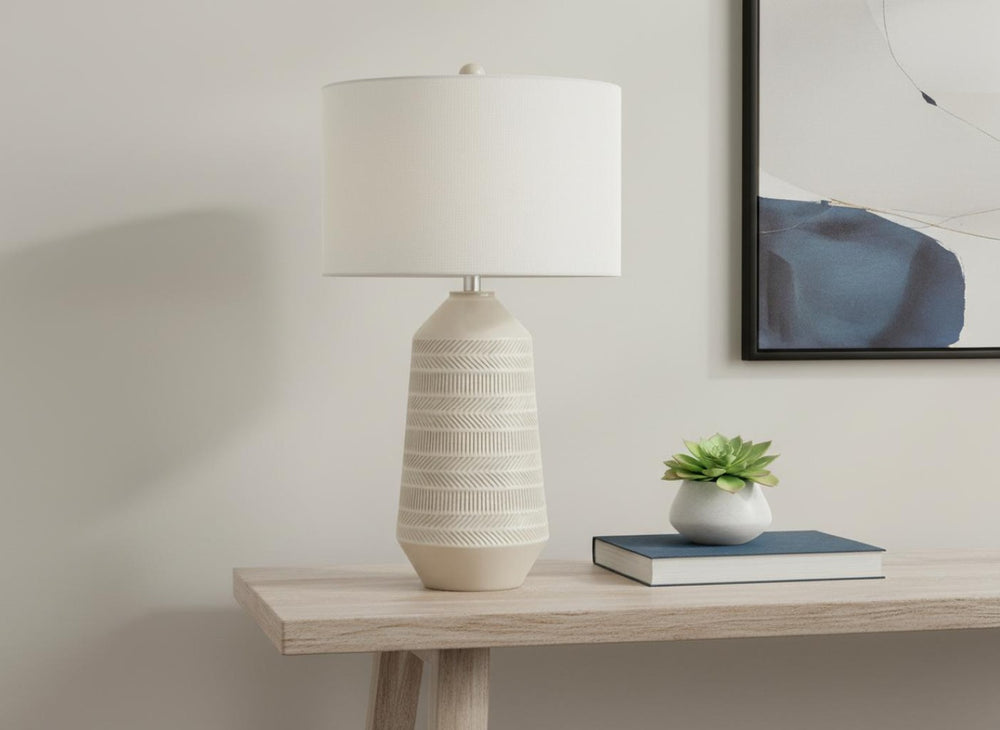 HomeRoots 33" Ivory Ceramic Geometric Table Lamp with Cream Shade - Elegant Lighting for Modern Interiors 545801