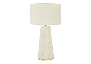 HomeRoots 29" Modern White Ceramic Geometric Table Lamp with Ivory Shade – Elegant Lighting for Any Room 545802