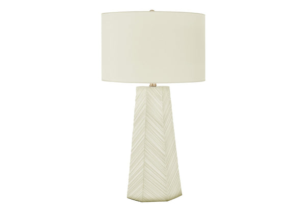 HomeRoots 29" Modern White Ceramic Geometric Table Lamp with Ivory Shade – Elegant Lighting for Any Room 545802