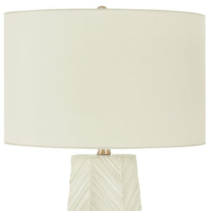 HomeRoots 29" Modern White Ceramic Geometric Table Lamp with Ivory Shade – Elegant Lighting for Any Room 545802
