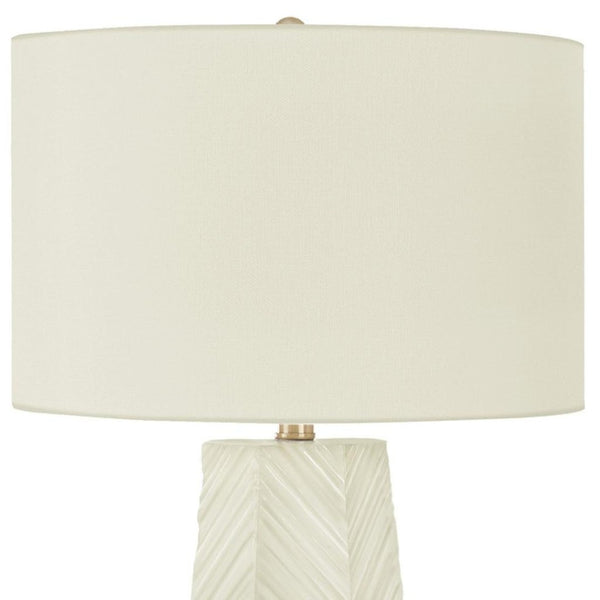 HomeRoots 29" Modern White Ceramic Geometric Table Lamp with Ivory Shade – Elegant Lighting for Any Room 545802