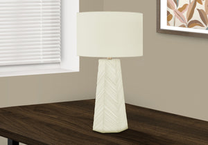 HomeRoots 29" Modern White Ceramic Geometric Table Lamp with Ivory Shade – Elegant Lighting for Any Room 545802