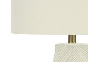 HomeRoots 29" Modern White Ceramic Geometric Table Lamp with Ivory Shade – Elegant Lighting for Any Room 545802