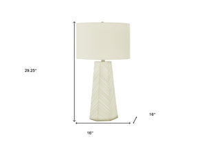 HomeRoots 29" Modern White Ceramic Geometric Table Lamp with Ivory Shade – Elegant Lighting for Any Room 545802