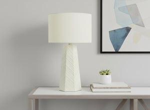 HomeRoots 29" Modern White Ceramic Geometric Table Lamp with Ivory Shade – Elegant Lighting for Any Room 545802