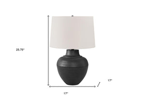 HomeRoots 26" Black Metal Urn Table Lamp with Cream Shade - Timeless Design for Modern and Classic Décor 545803