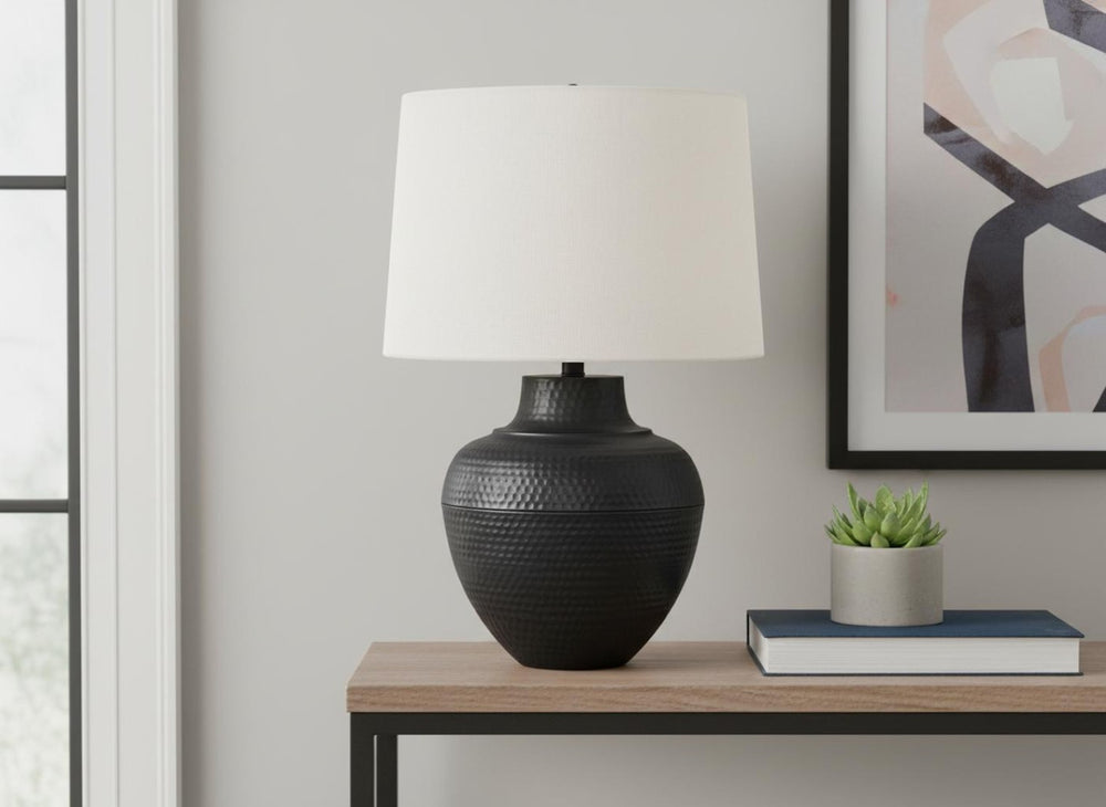 HomeRoots 26" Black Metal Urn Table Lamp with Cream Shade - Timeless Design for Modern and Classic Décor 545803