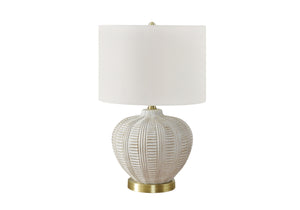 Homeroots 21" Gold And White Urn Table Lamp With Ivory Drum Shade   545804