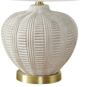 Homeroots 21" Gold And White Urn Table Lamp With Ivory Drum Shade   545804