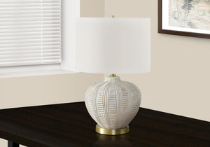 Homeroots 21" Gold And White Urn Table Lamp With Ivory Drum Shade   545804