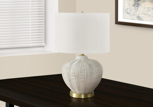 Homeroots 21" Gold And White Urn Table Lamp With Ivory Drum Shade   545804