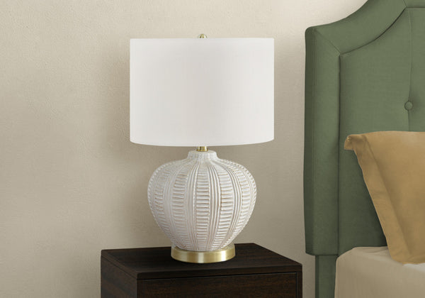 Homeroots 21" Gold And White Urn Table Lamp With Ivory Drum Shade   545804