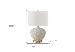 HomeRoots 21" Gold and White Urn Table Lamp with Ivory Shade - Elegant Ambient Lighting for Any Space 545804
