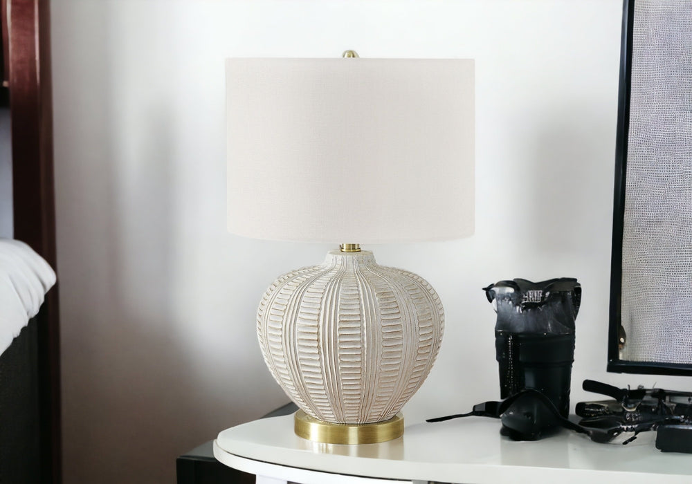 Homeroots 21" Gold And White Urn Table Lamp With Ivory Drum Shade   545804