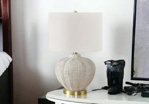 Homeroots 21" Gold And White Urn Table Lamp With Ivory Drum Shade   545804