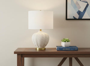 HomeRoots 21" Gold and White Urn Table Lamp with Ivory Shade - Elegant Ambient Lighting for Any Space 545804