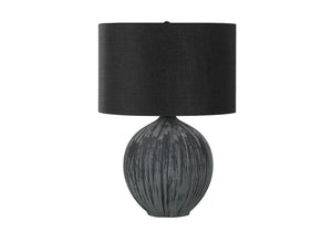 Homeroots 23" Black Ceramic Round Table Lamp With Black Drum Shade   545805